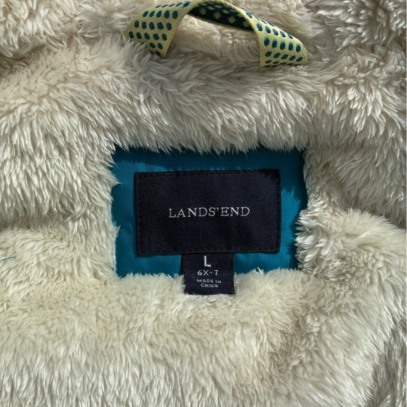 Lands' End Bright Teal Hooded Puffer Jacket with Sherpa Hood - Picture 5 of 8